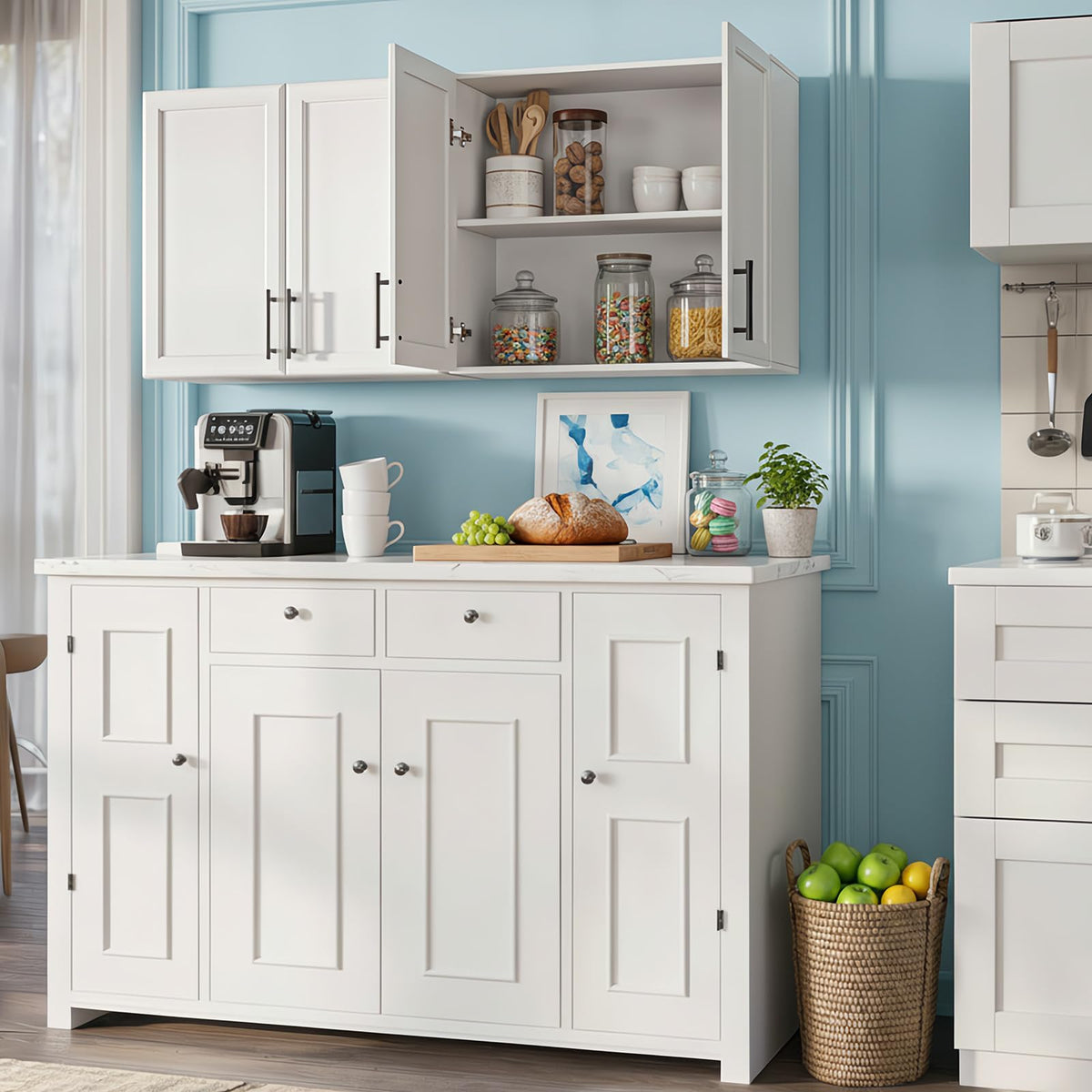 47" White Wall Mounted Laundry Cabinet Set of 2 U81116