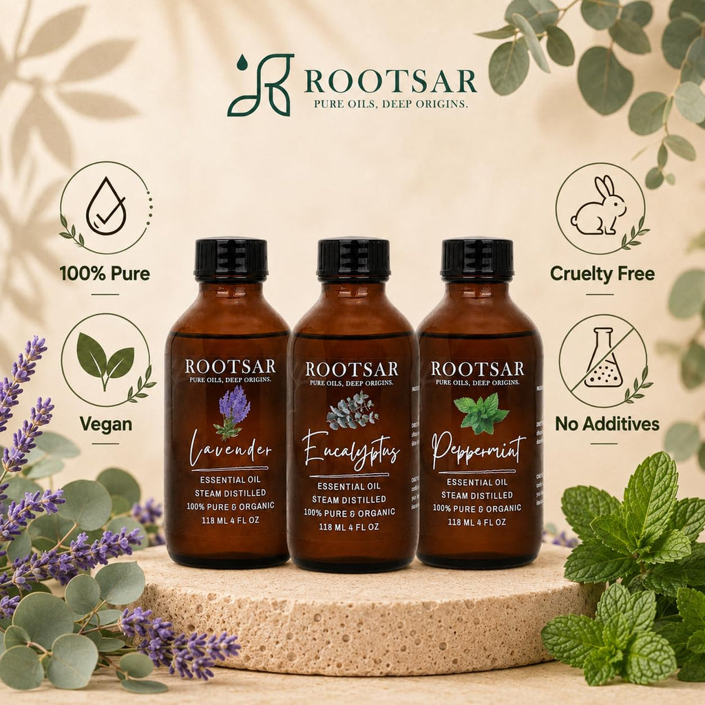 Pure Essential Oils Pack of 3 Lavender Peppermint Eucalyptus 4 Fl Oz Q5579