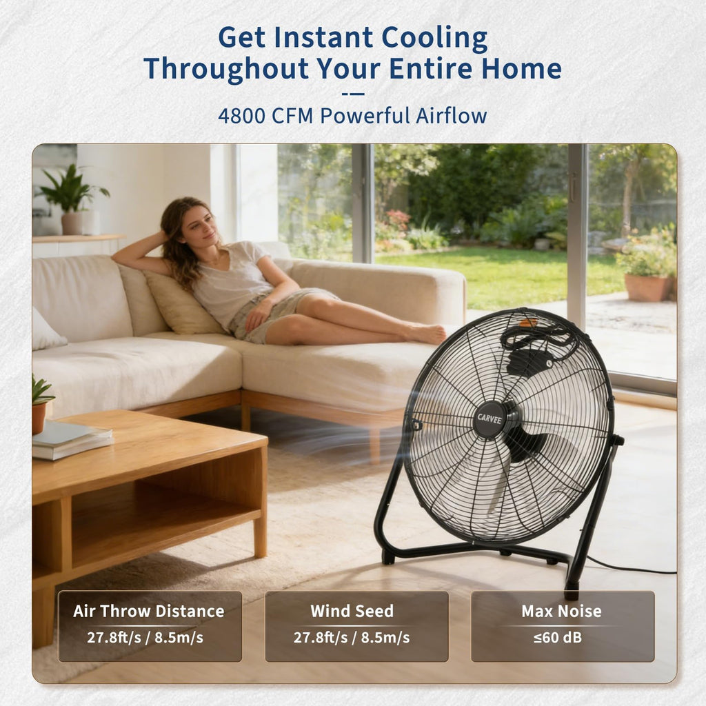 20 Inch High Velocity 3 Speeds Portable Floor Fan D3086