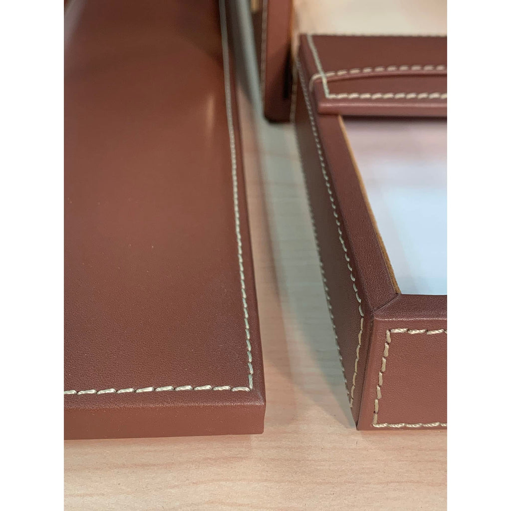 Rustic Brown Leather Desk Set, 8-Piece P595