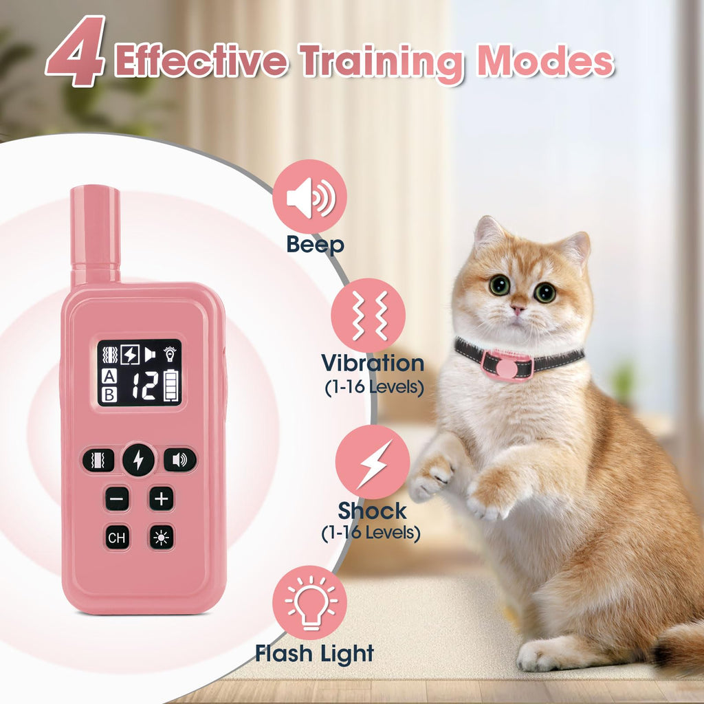 Cat Training Collar with Remote Shock Vibration Beep 3 Modes Waterproof Rechargeable Pink H234941