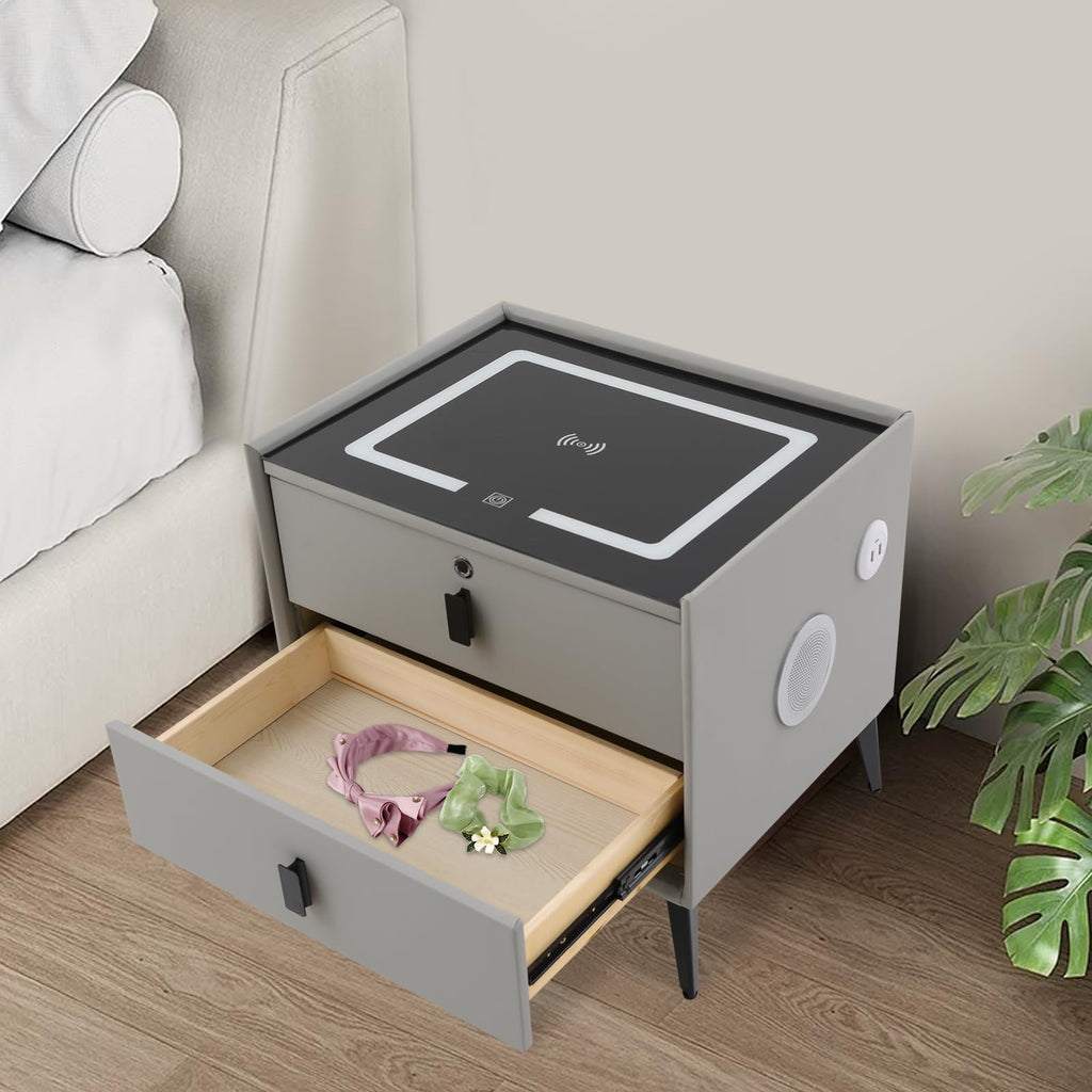 Light Grey Smart Nightstand with Wireless Charging W188120