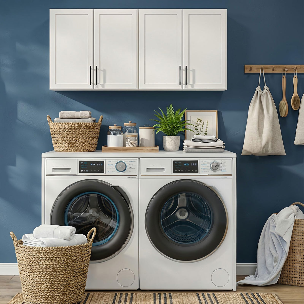 47" White Wall Mounted Laundry Cabinet Set of 2 U81116