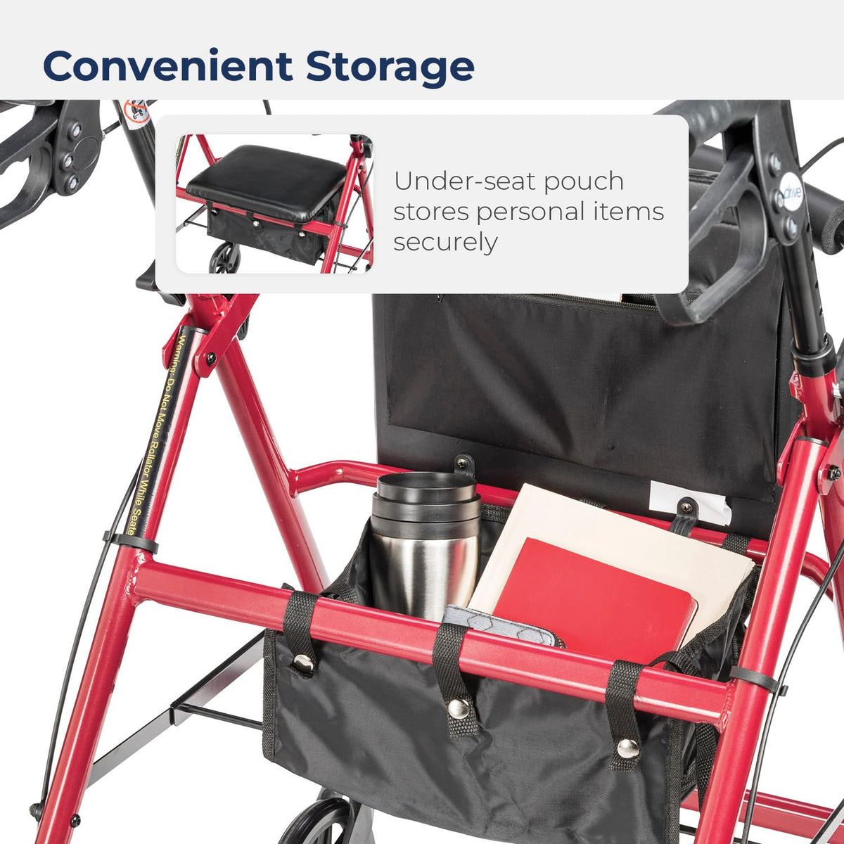 Red Aluminum Rollator Walker with Padded Seat and 6" Wheels D363
