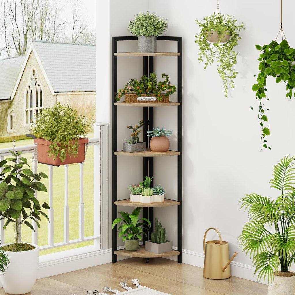 Tall Wood and Metal Corner Bookshelf F4517