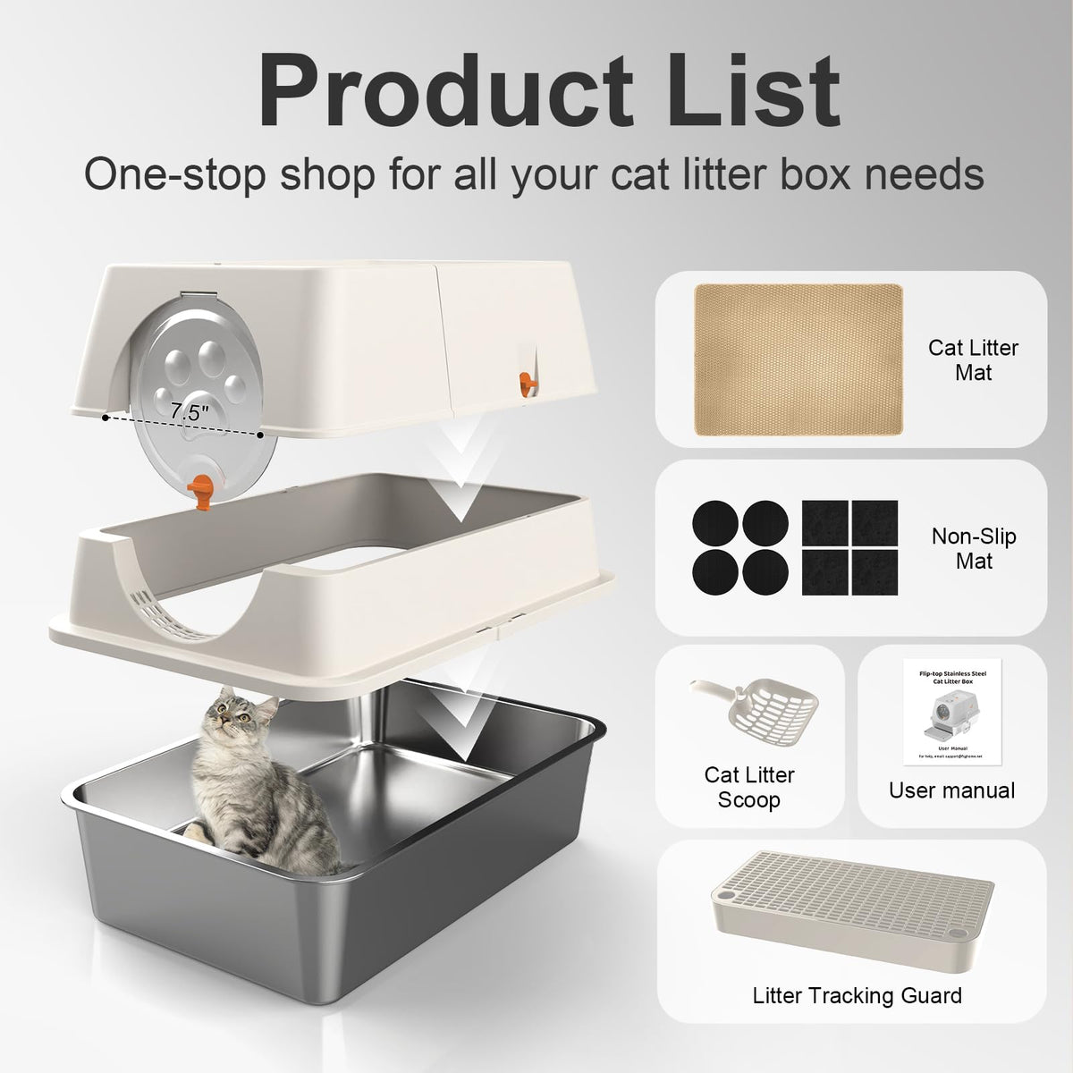 XL Stainless Steel Enclosed Litter Box with Lid M6138