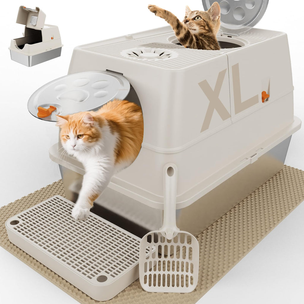 XL Stainless Steel Enclosed Litter Box with Lid M6138