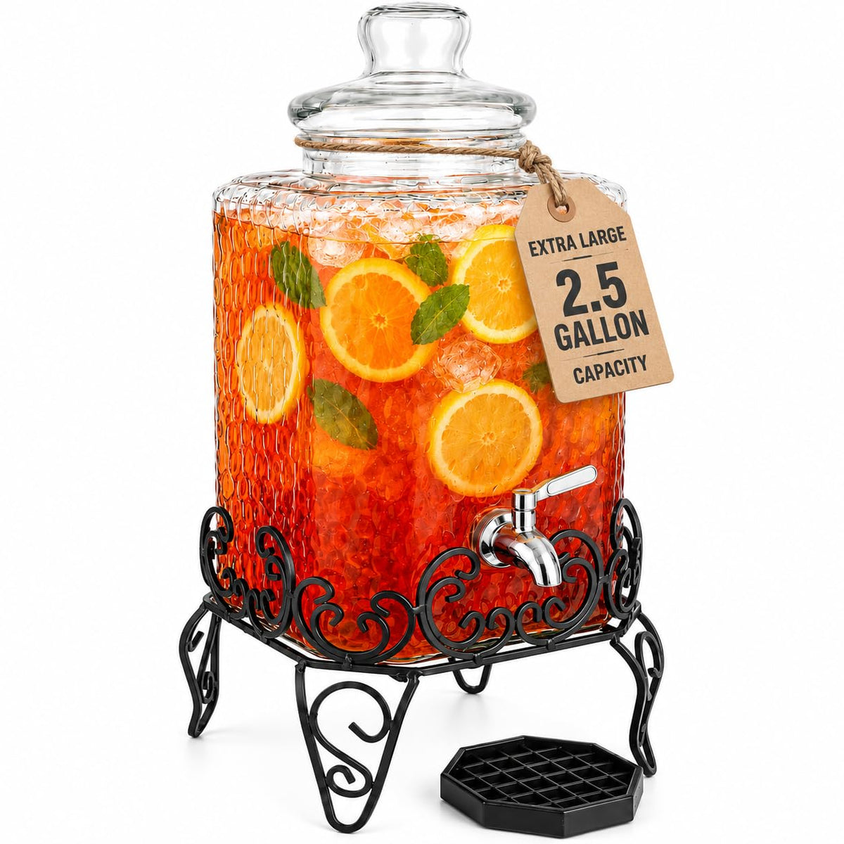 2.5 Gallon Glass Beverage Dispenser with Stand and Stainless Steel Spigot B963