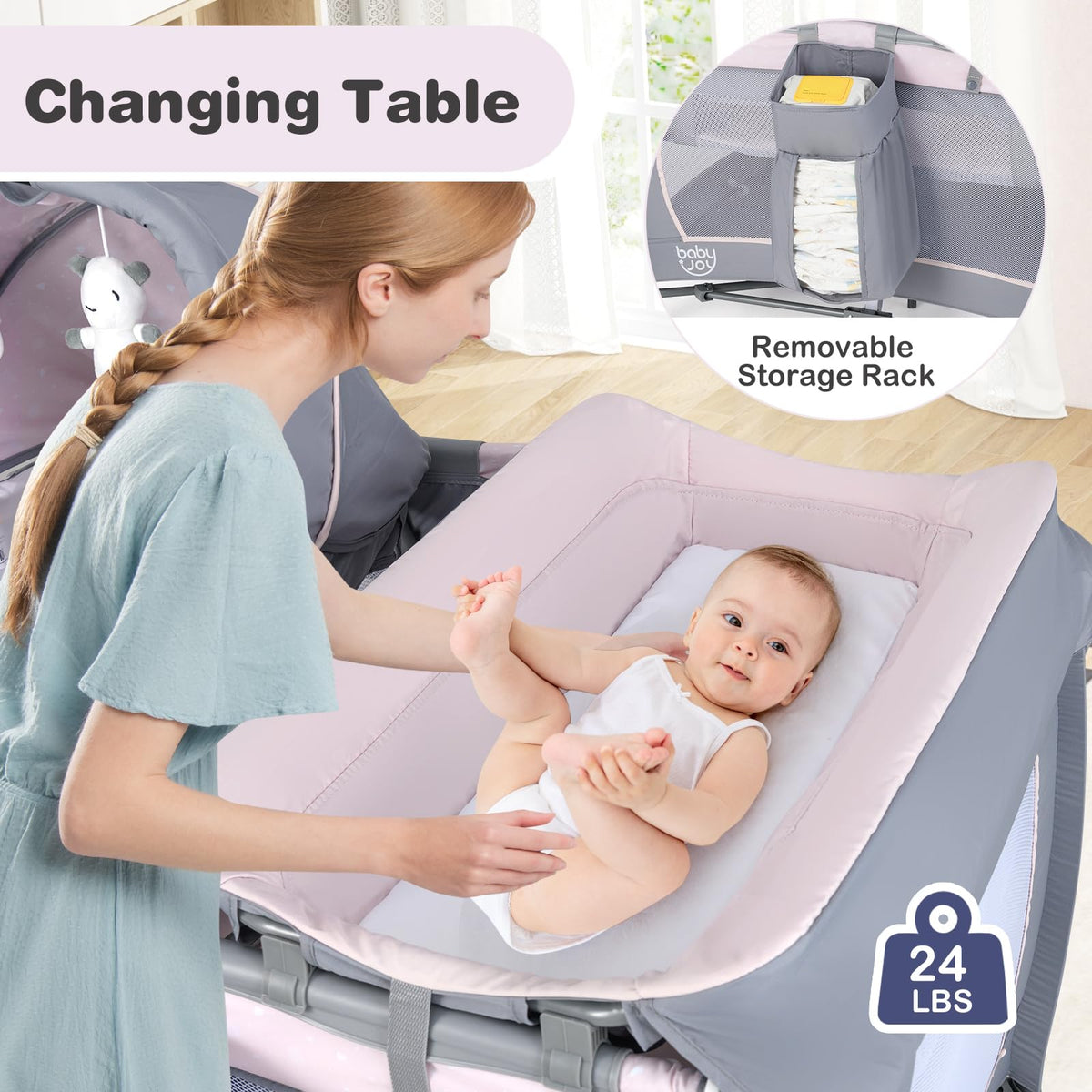 5 in 1 Pack and Play with Bassinet and Diaper Changing Table Y701