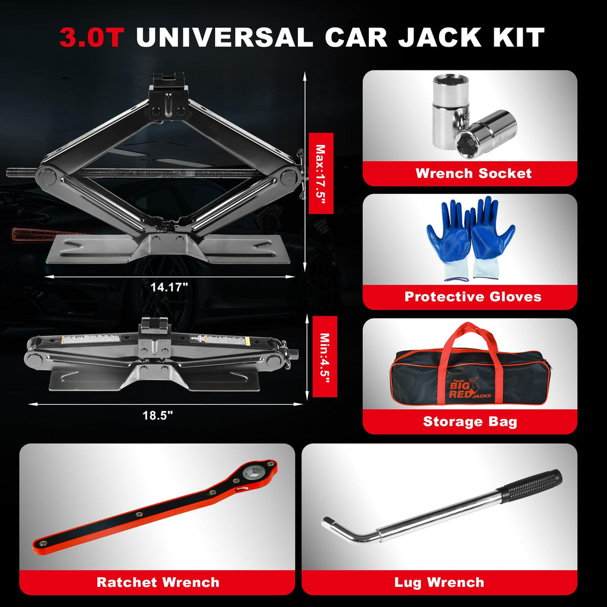 3 Ton Scissor Car Jack with Lug Wrench X4537