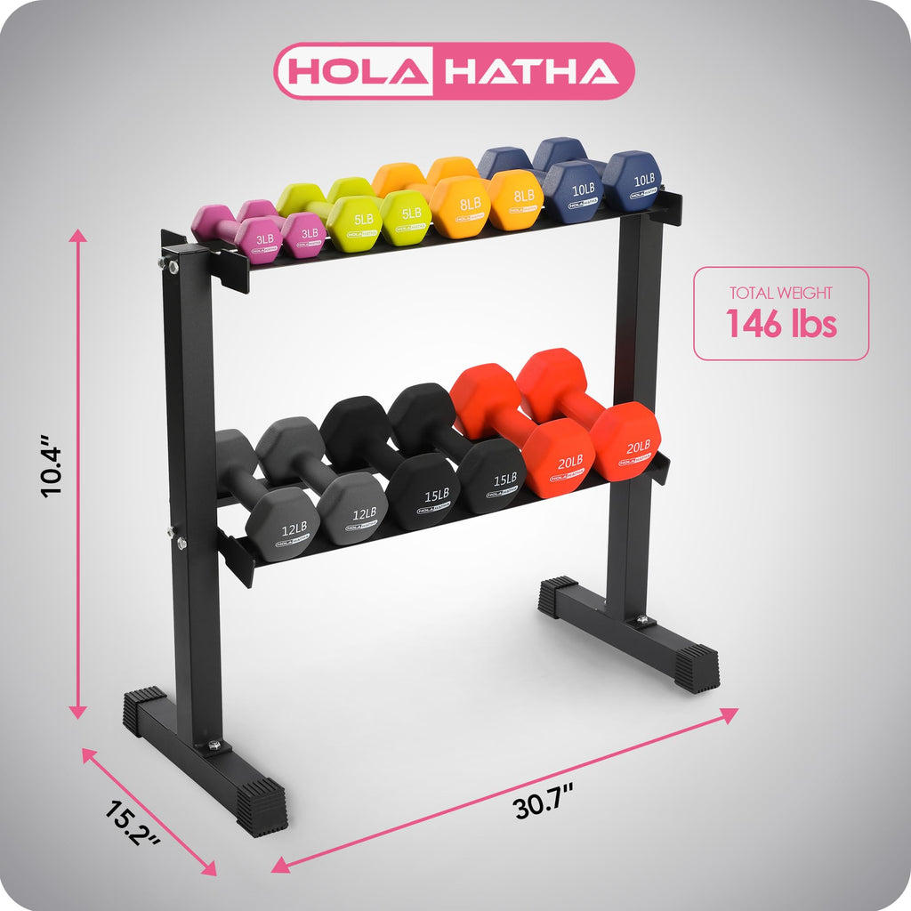 Neoprene Dumbbell Weights Set with Rack, 146 Lbs, Multicolor Y63190