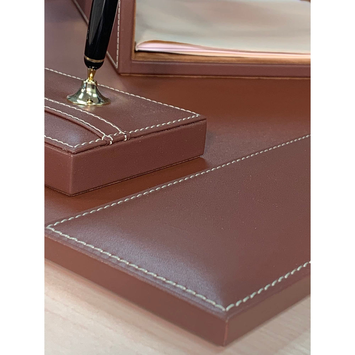 Rustic Brown Leather Desk Set, 8-Piece P595