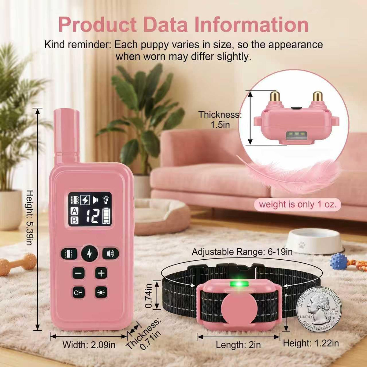 Cat Training Collar with Remote Shock Vibration Beep 3 Modes Waterproof Rechargeable Pink H234941