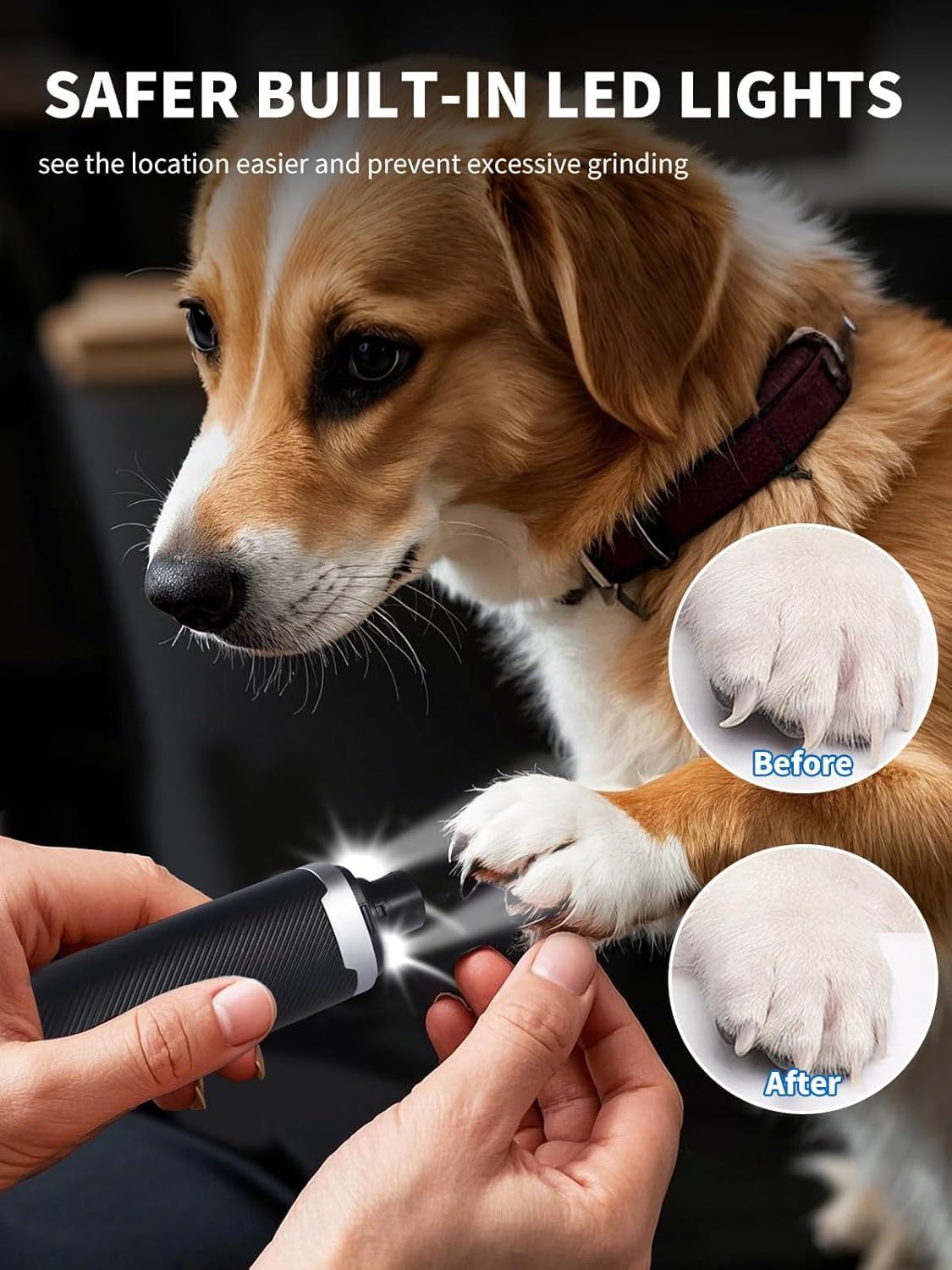 3 Speed Silent Rechargeable Pet Nail Grinder with 2 LED Lights T661957