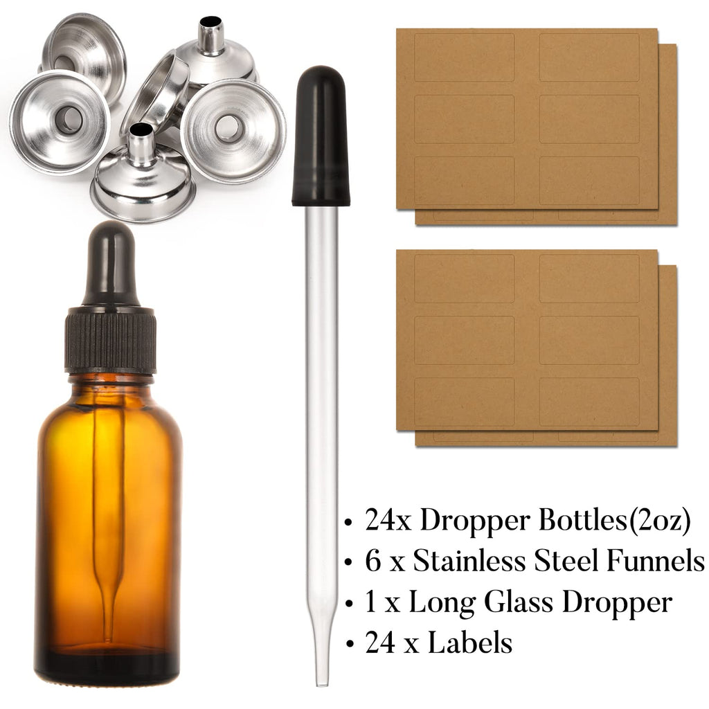 2 oz Dark Amber Dropper Bottles with Funnels R92044