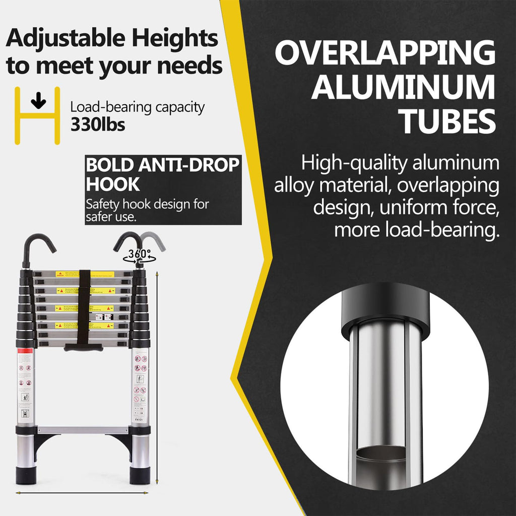 8.5 FT Aluminum Telescoping Ladder 330lbs W902
