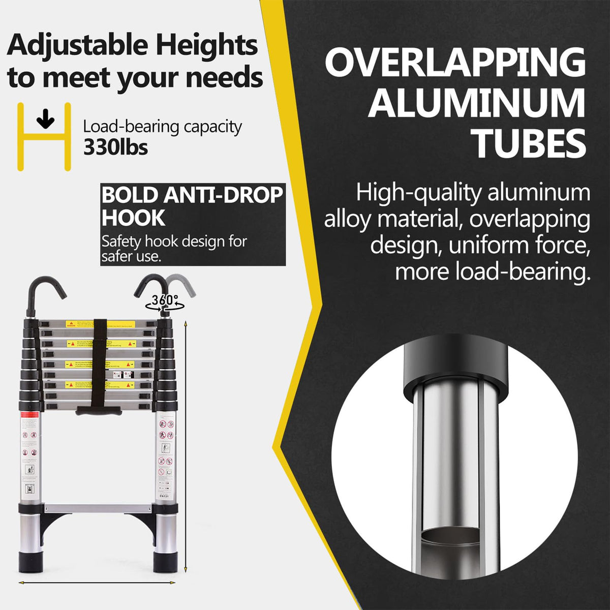 8.5 FT Aluminum Telescoping Ladder 330lbs W902
