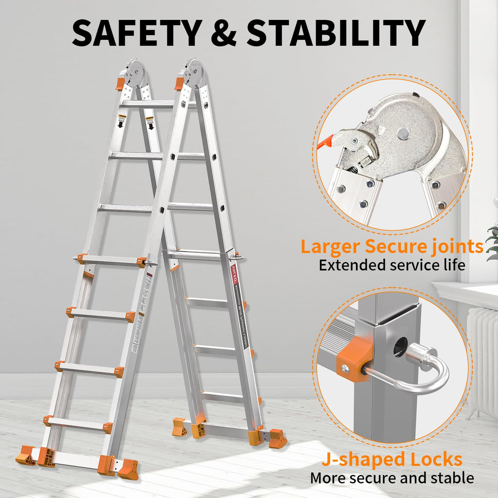 11FT Multi Position Aluminum Folding Ladder with Tool Tray R81972