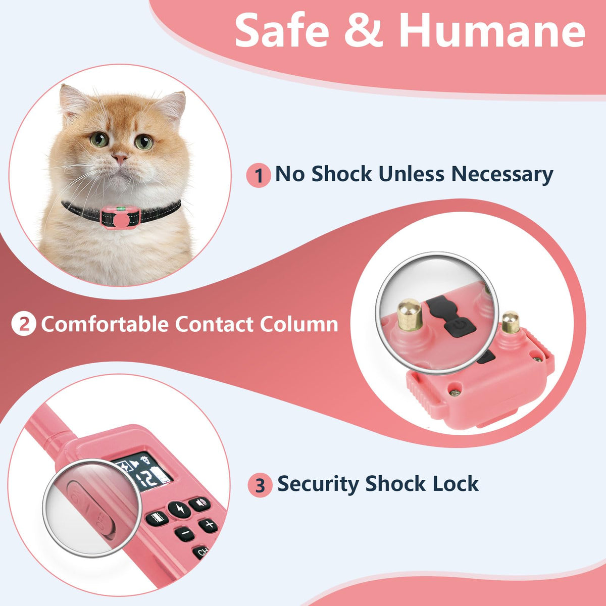 Cat Training Collar with Remote Shock Vibration Beep 3 Modes Waterproof Rechargeable Pink H234941