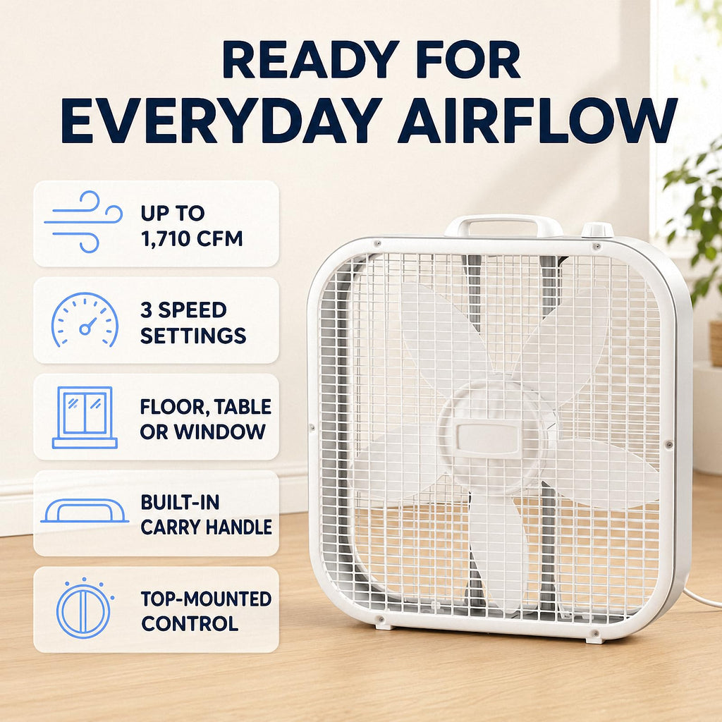 20 Inch 3-Speed White Box Fan U6854