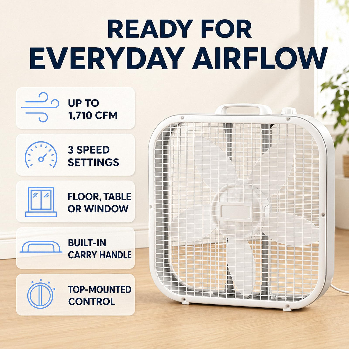 20 Inch 3-Speed White Box Fan U6854