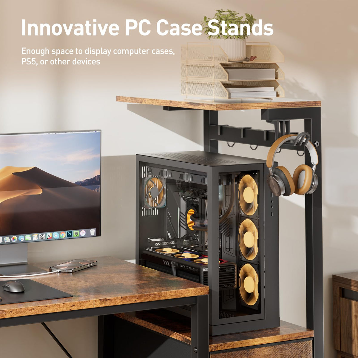 44 Inch Gaming Desk with Power Outlets & LED Lights D145259