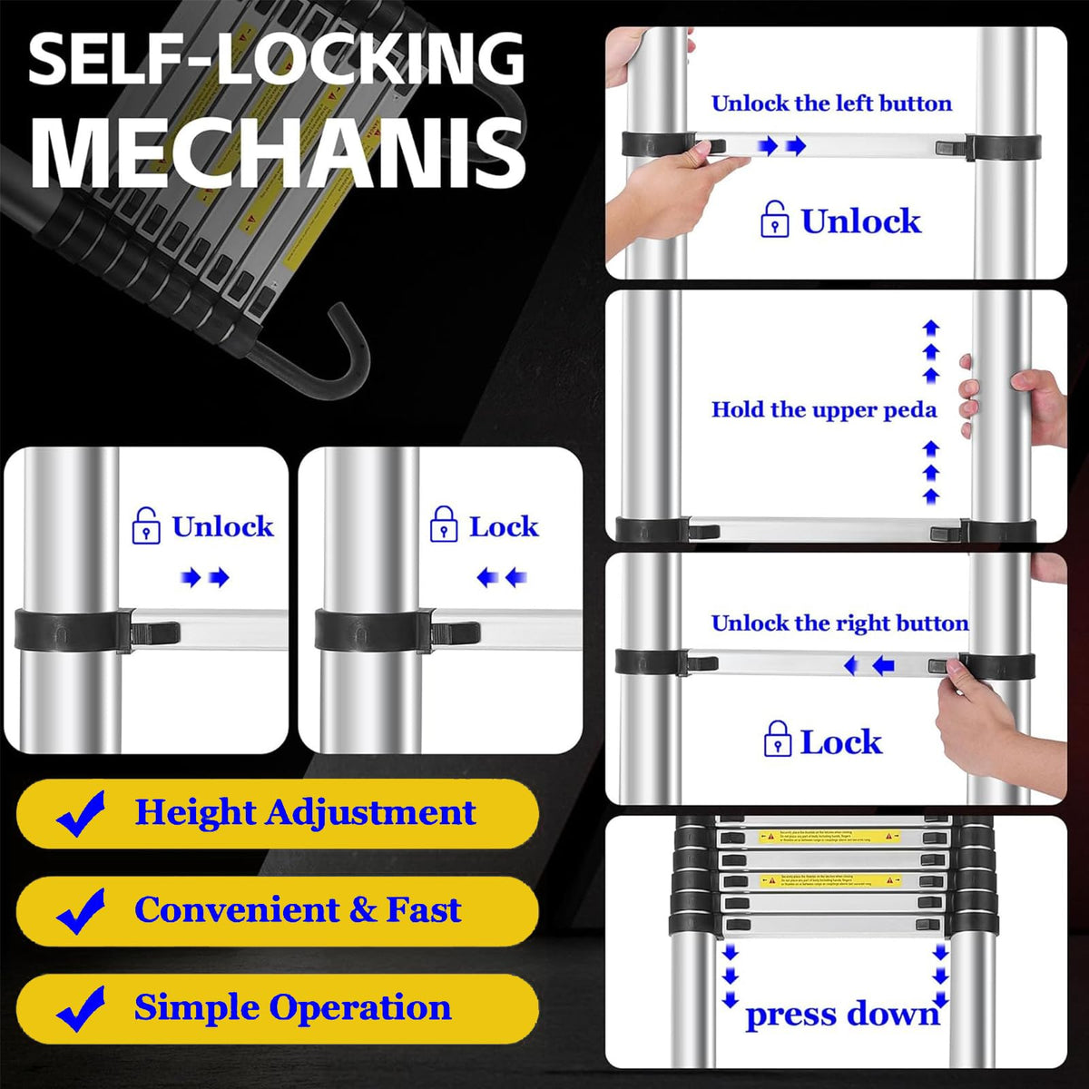 8.5 FT Aluminum Telescoping Ladder 330lbs W902