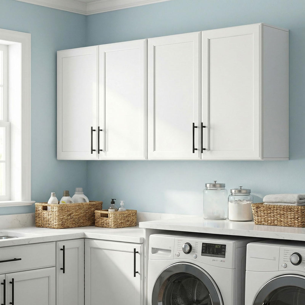 47" White Wall Mounted Laundry Cabinet Set of 2 U81116