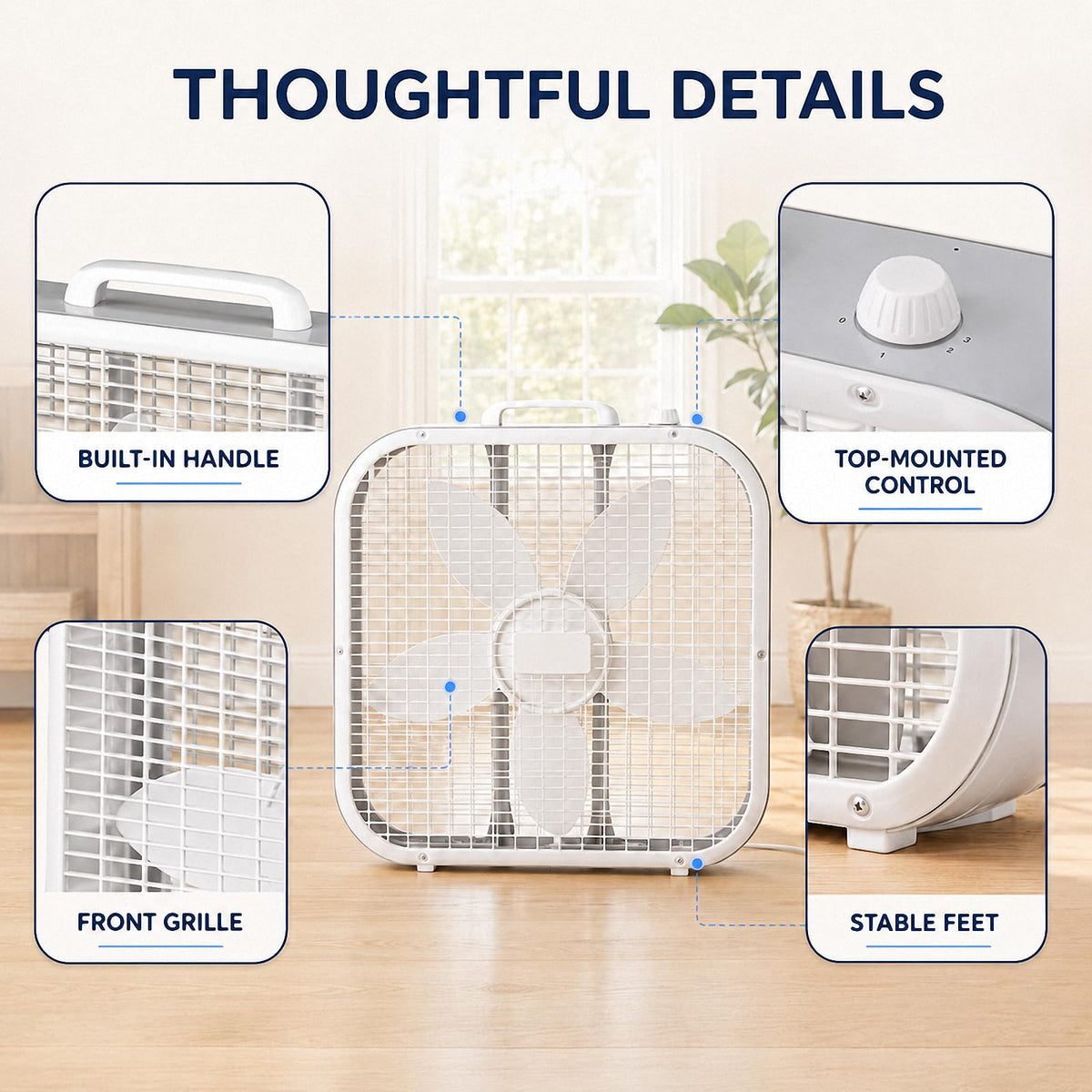 20 Inch 3-Speed White Box Fan U6854