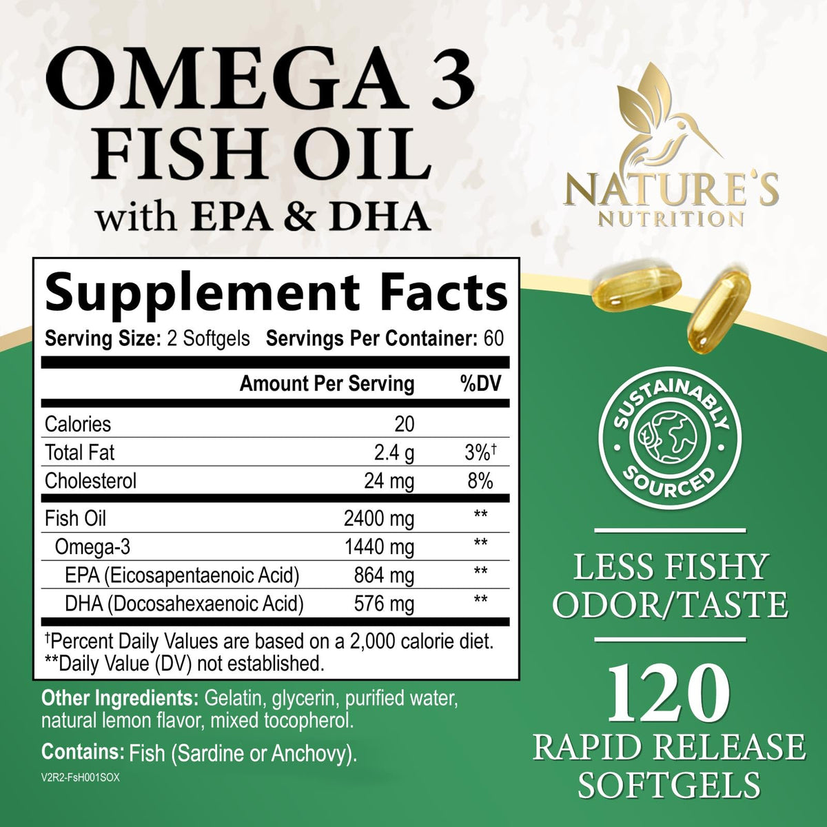 Omega 3 Fish Oil 2400mg 120 Softgels Q356249