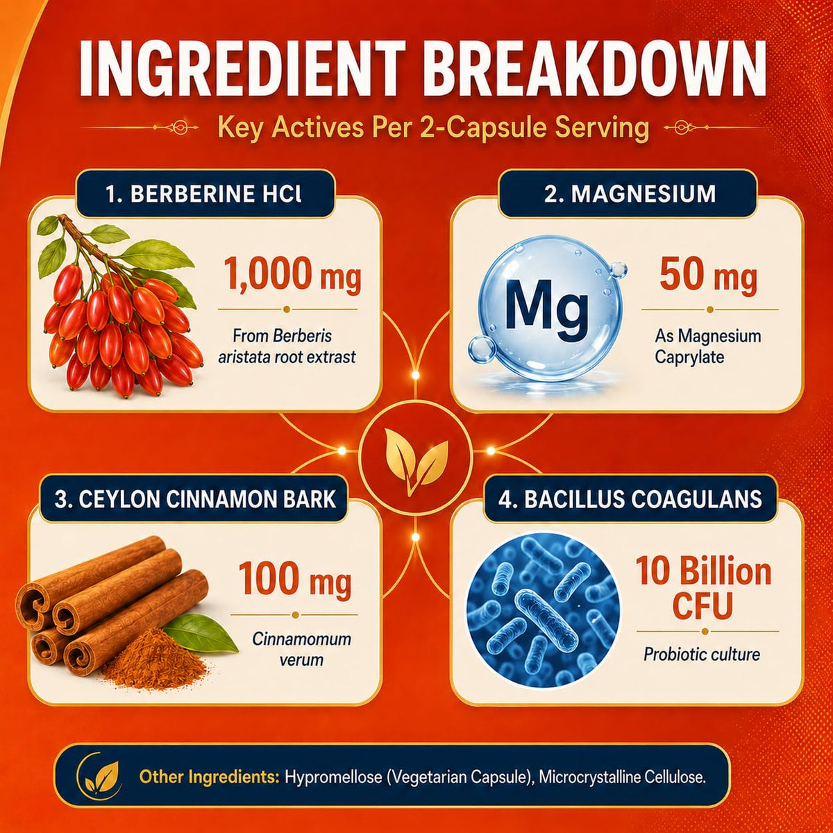 Berberine HCl 1000 mg with Ceylon Cinnamon and Probiotic, 60 Capsules T755637