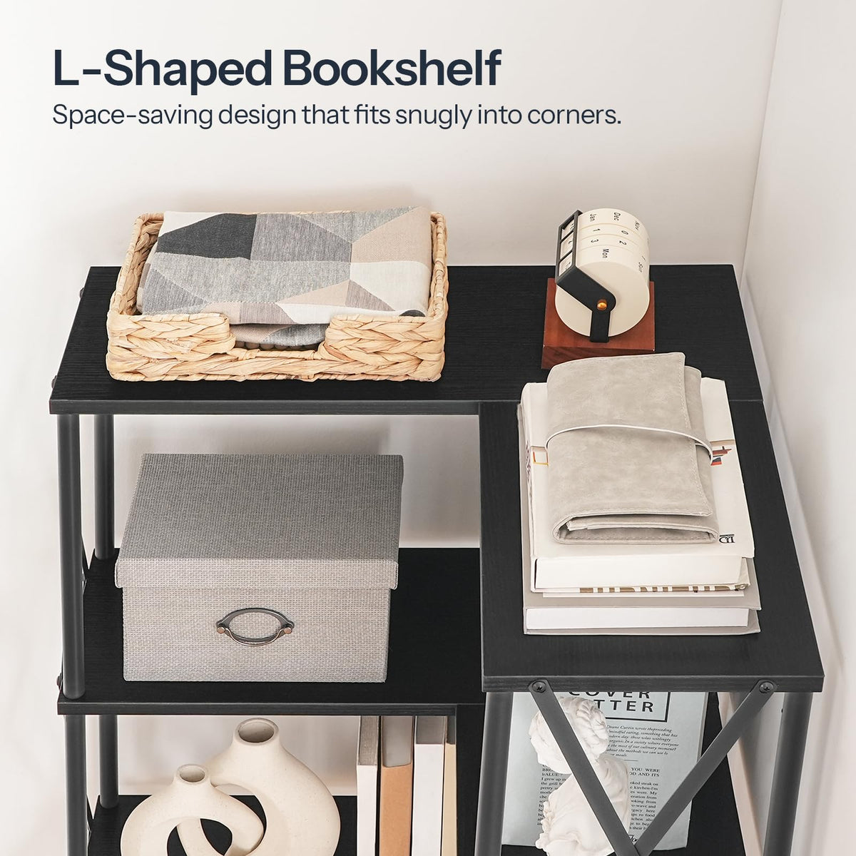 Black 5-Tier L-Shaped Corner Bookshelf U822