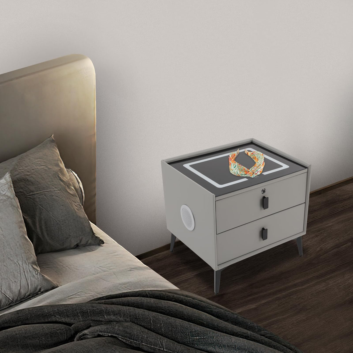 Light Grey Smart Nightstand with Wireless Charging W188120