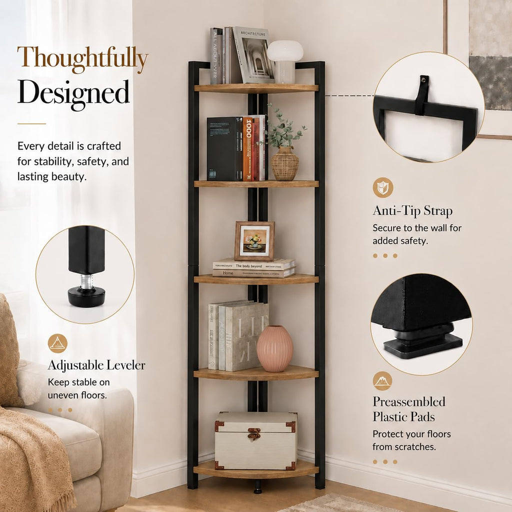 Tall Wood and Metal Corner Bookshelf F4517