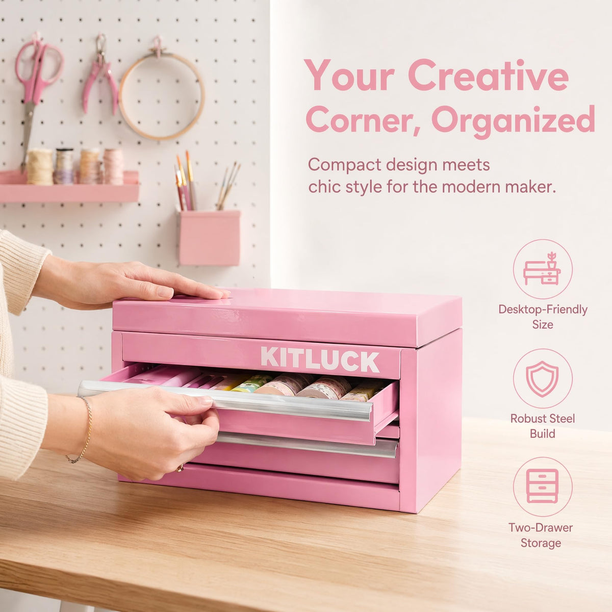 Pink 2-Drawer Metal Tool Box A206294