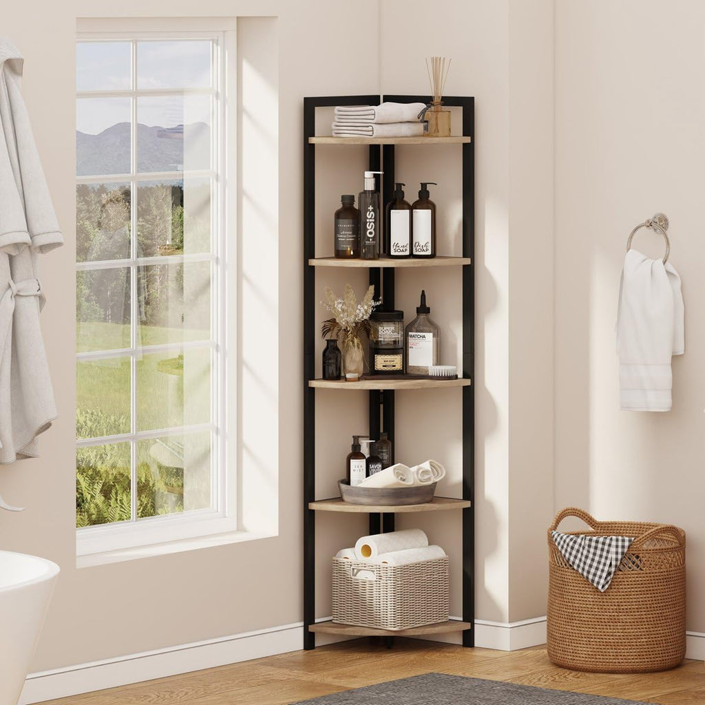 Tall Wood and Metal Corner Bookshelf F4517