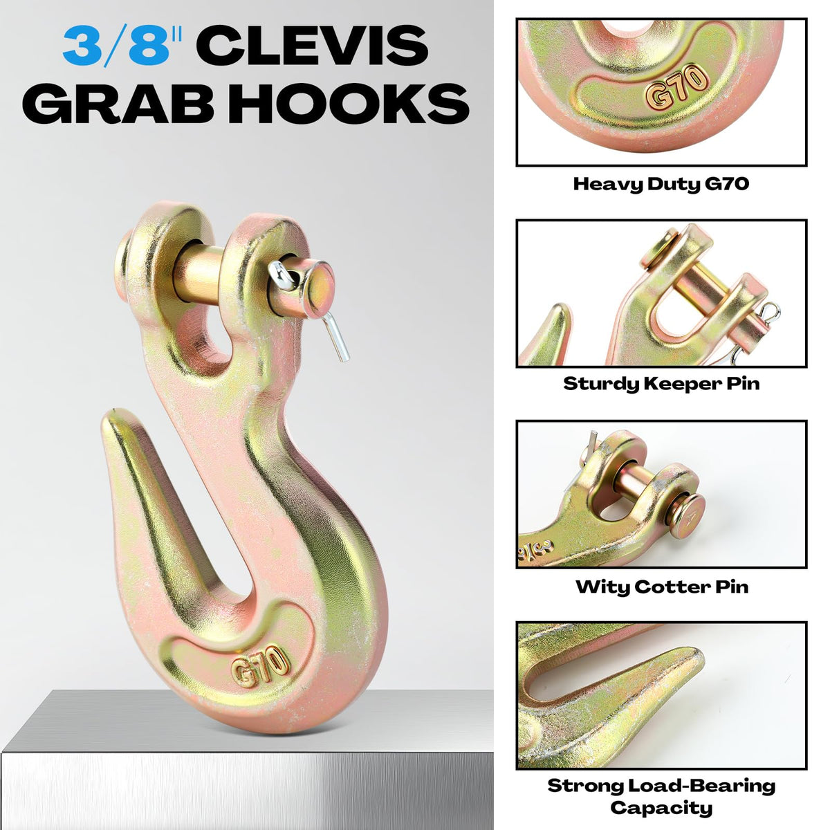 15 Pack 3/8 Inch Grade 70 Forged Steel Clevis Grab Hooks L36281