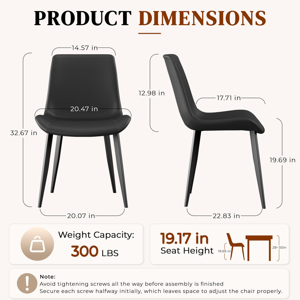Black Dining Chairs Set of 4 PU Leather Upholstered with Metal Legs N110778