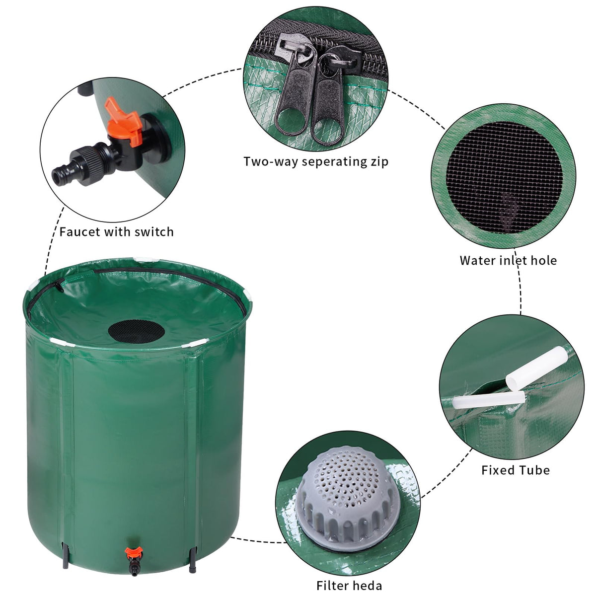 50 Gallon Foldable PVC Rain Barrel with Filter N106