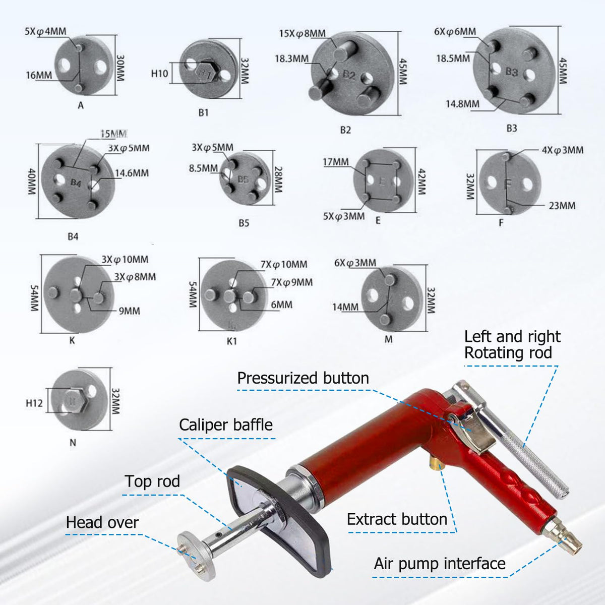 28-Piece Heavy Duty Pneumatic Brake Caliper Compression Tool Set with 23 Adapters V735