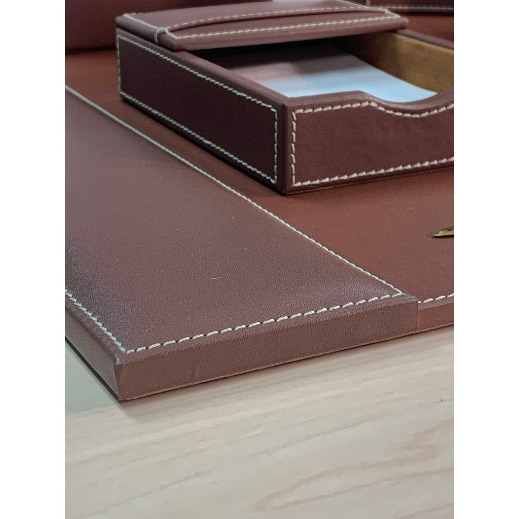 Rustic Brown Leather Desk Set, 8-Piece P595