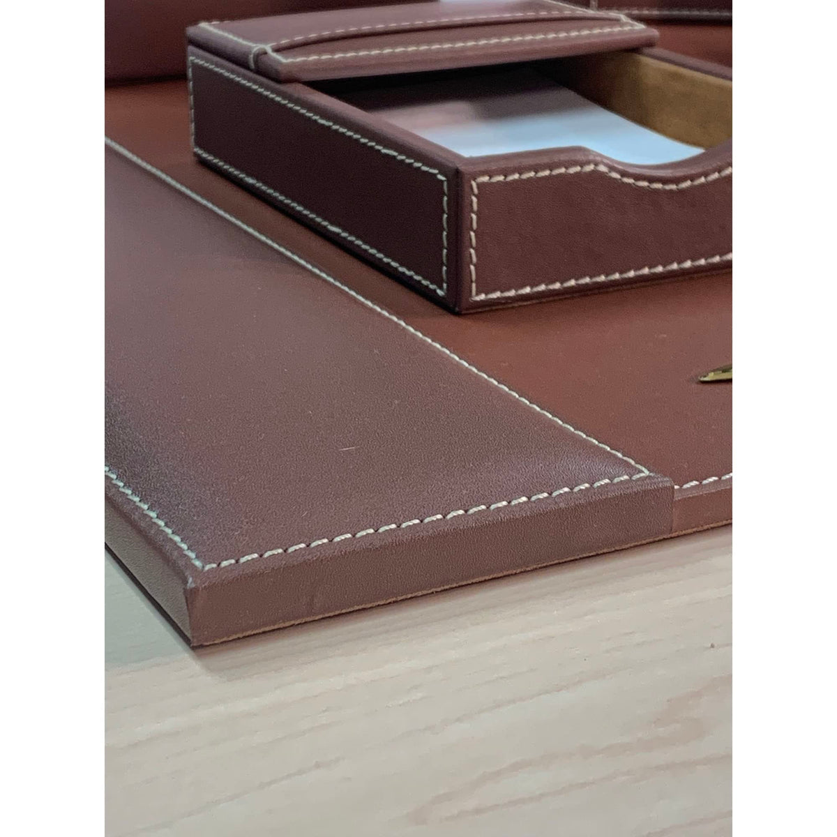 Rustic Brown Leather Desk Set, 8-Piece P595