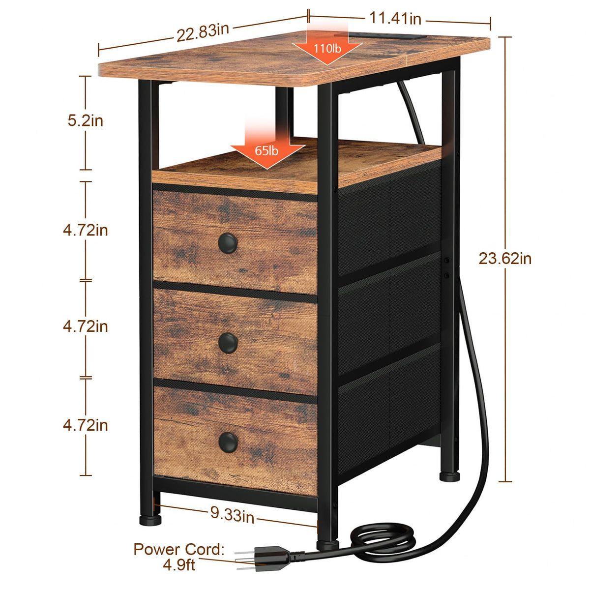 Narrow Side Table with Charging Station N67396