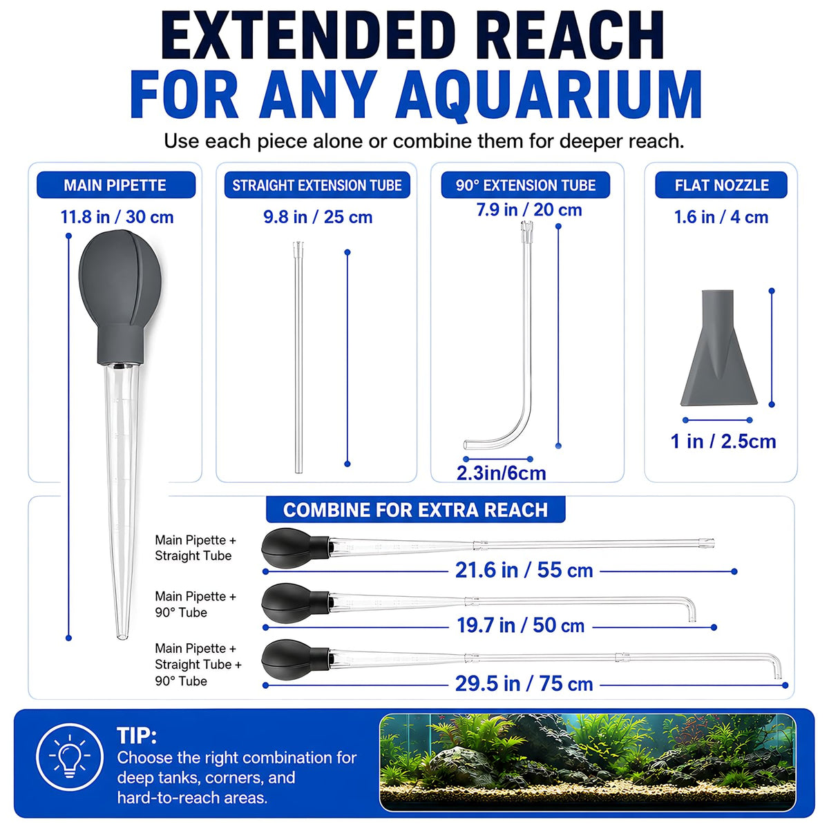 Aquarium Turkey Baster 4-in-1 Spot Cleaner and Coral Feeder 21.6 in U8513