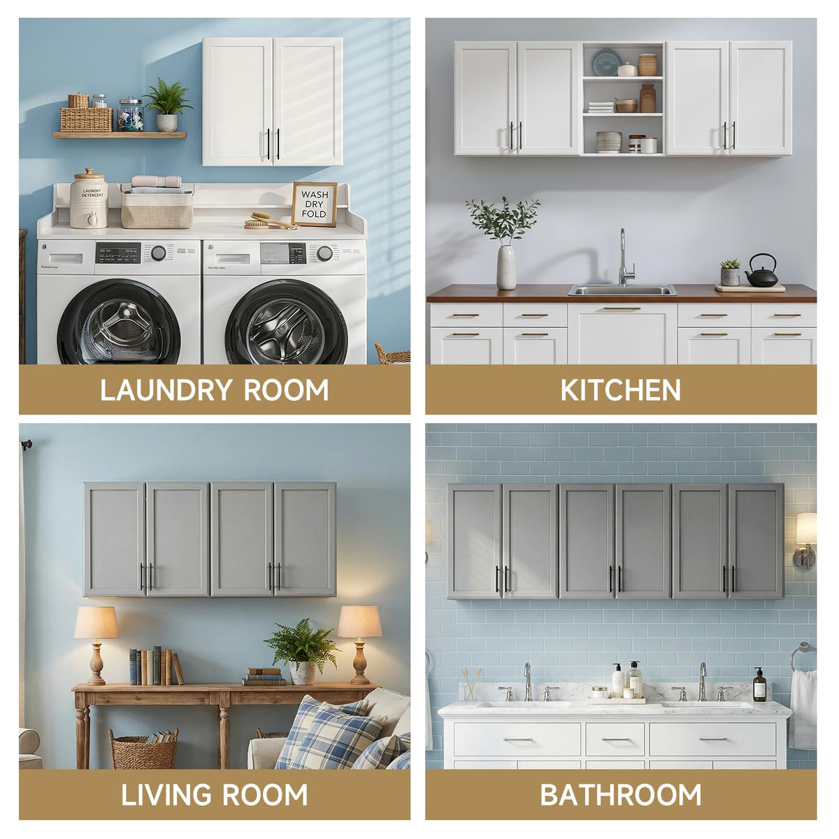47" White Wall Mounted Laundry Cabinet Set of 2 U81116