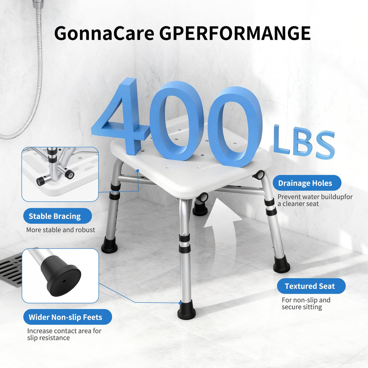 Heavy Duty Shower Chair with Arms and Back U202
