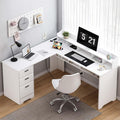 60" White L Shaped Desk with File Drawers H6842