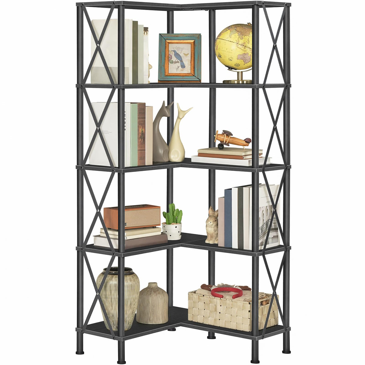 Black 5-Tier L-Shaped Corner Bookshelf U822