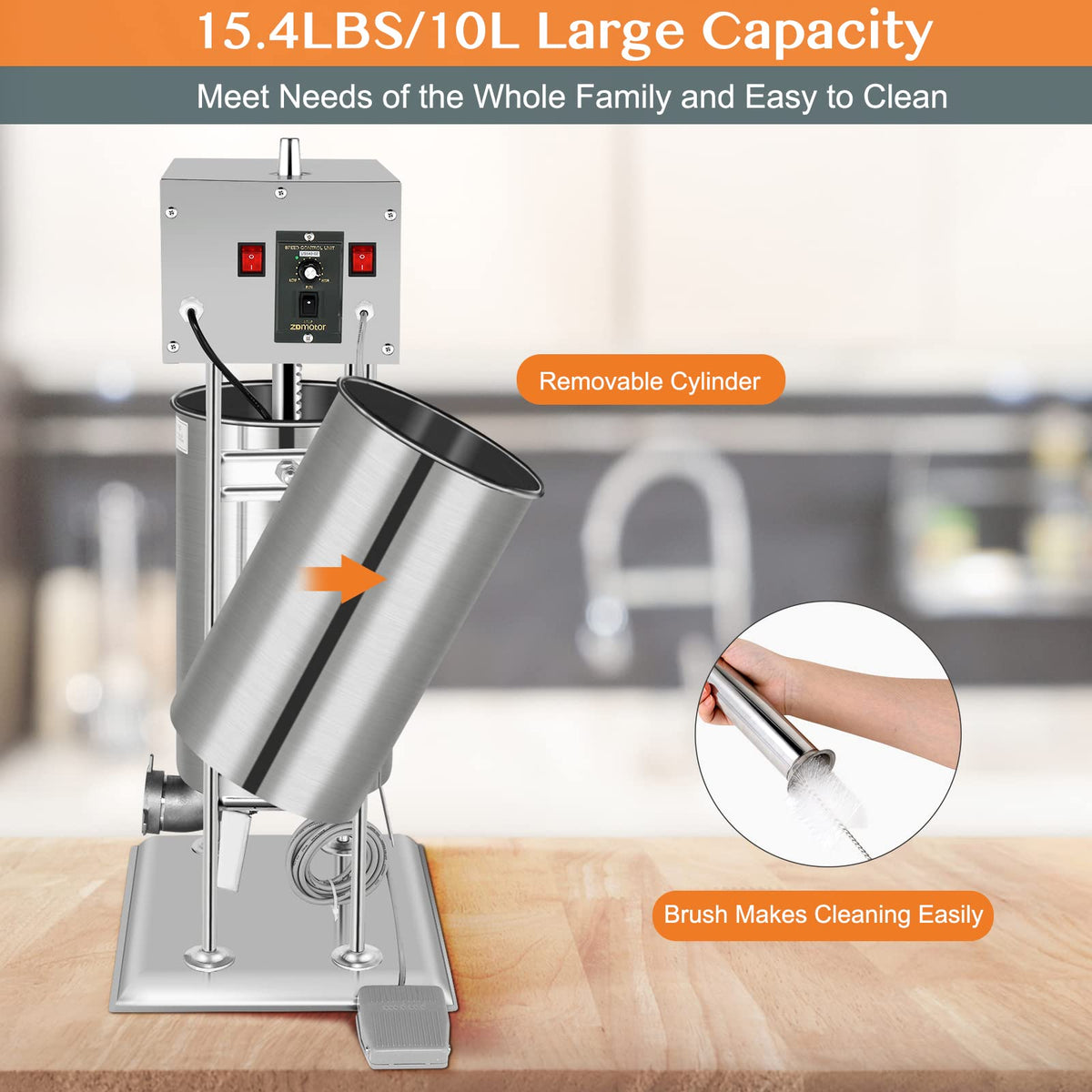 10L Electric Stainless Steel Sausage Stuffer with 5 Stuffing Tubes Z883