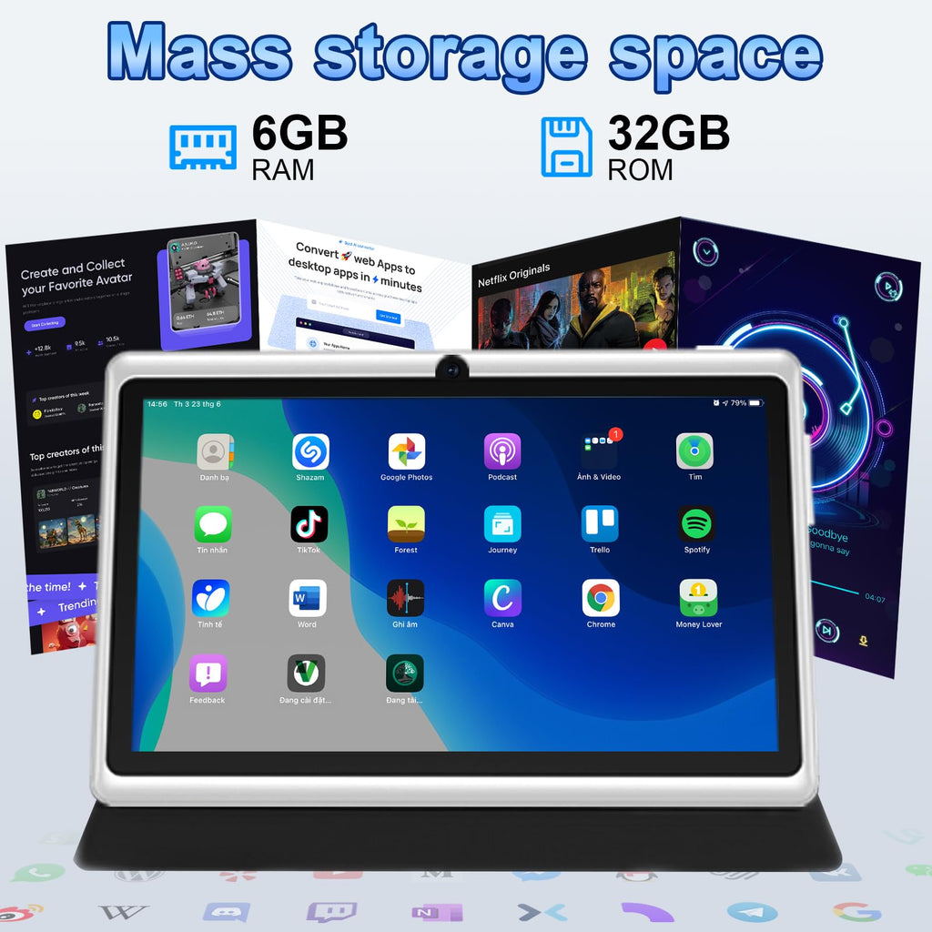7 Inch Android Tablet with Case, 6GB RAM 32GB ROM, Black F5941